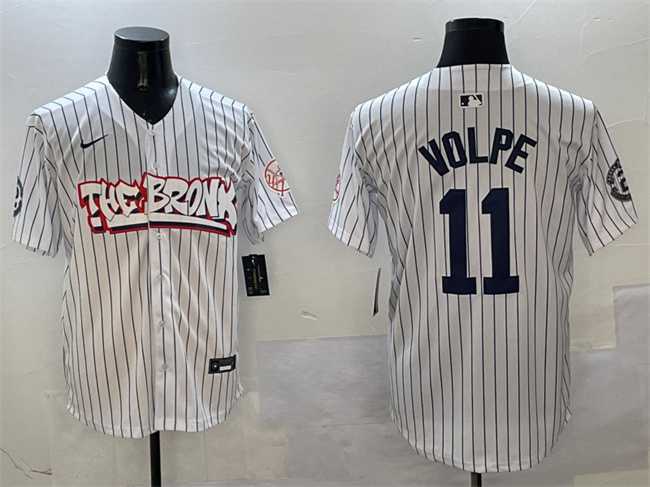 Mens New York Yankees #11 Anthony Volpe White Bronx Graffiti Vapor Limited Stitched Jersey